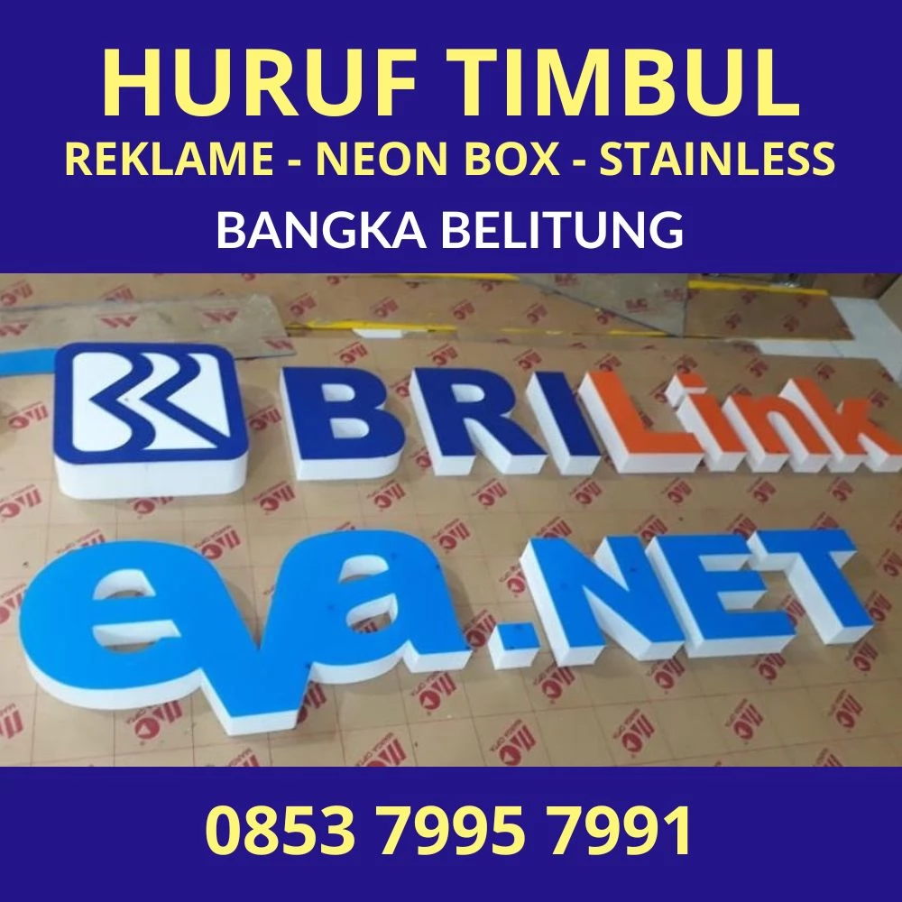 Harga huruf timbul akrilik, stainless, dan neon box terbaru di Bangka Belitung